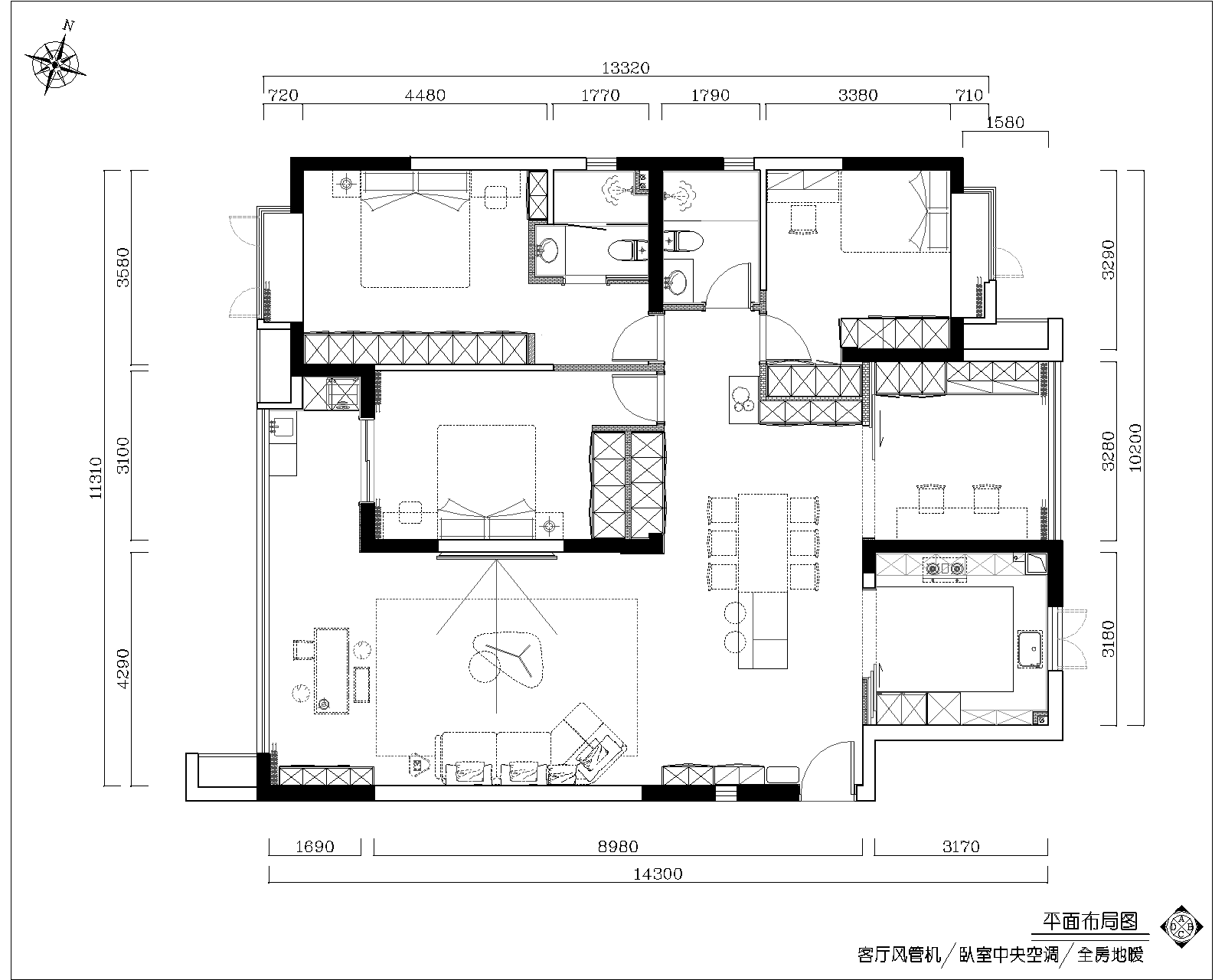 東風(fēng)映1897160㎡北歐之光四居室 裝修案例效果圖-1