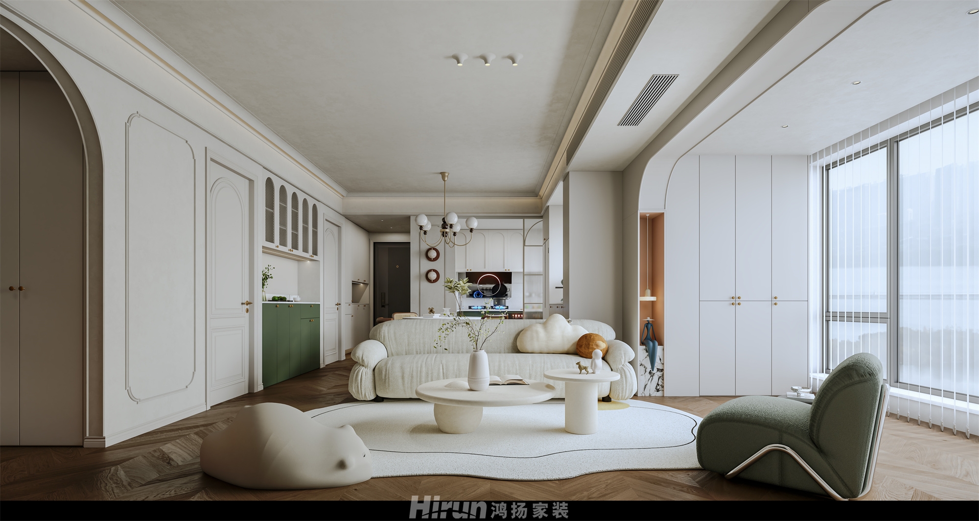 保利大都匯166㎡輕歐簡(jiǎn)美四居室 裝修案例效果圖-1