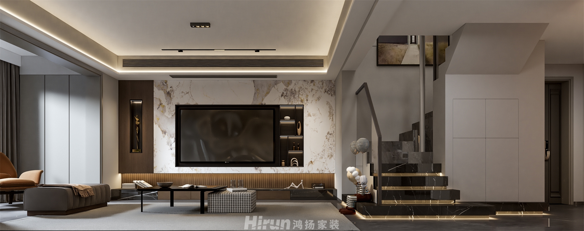 大唐印象160㎡雅致現(xiàn)代復(fù)式 裝修案例效果圖-1