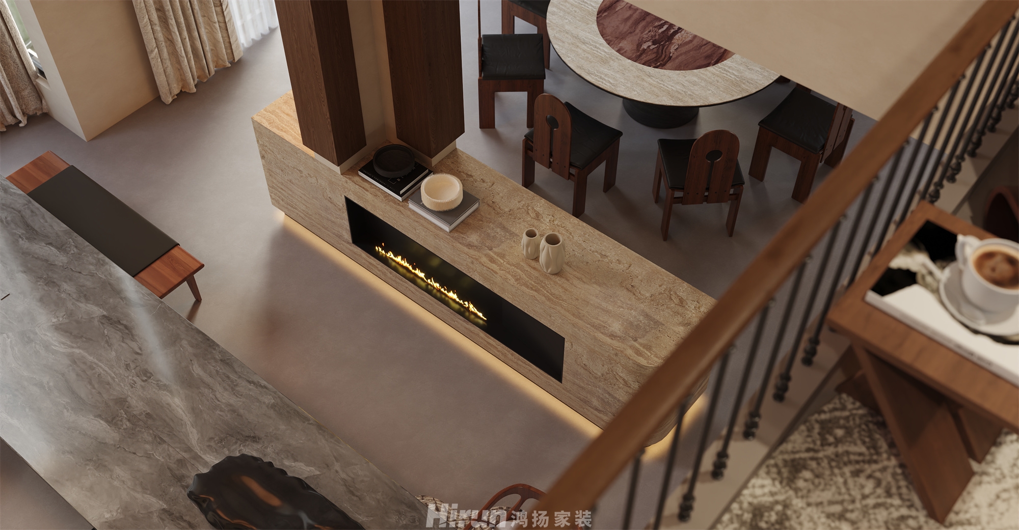 珊瑚灣900㎡復(fù)古風(fēng)潮別墅 裝修案例效果圖-2