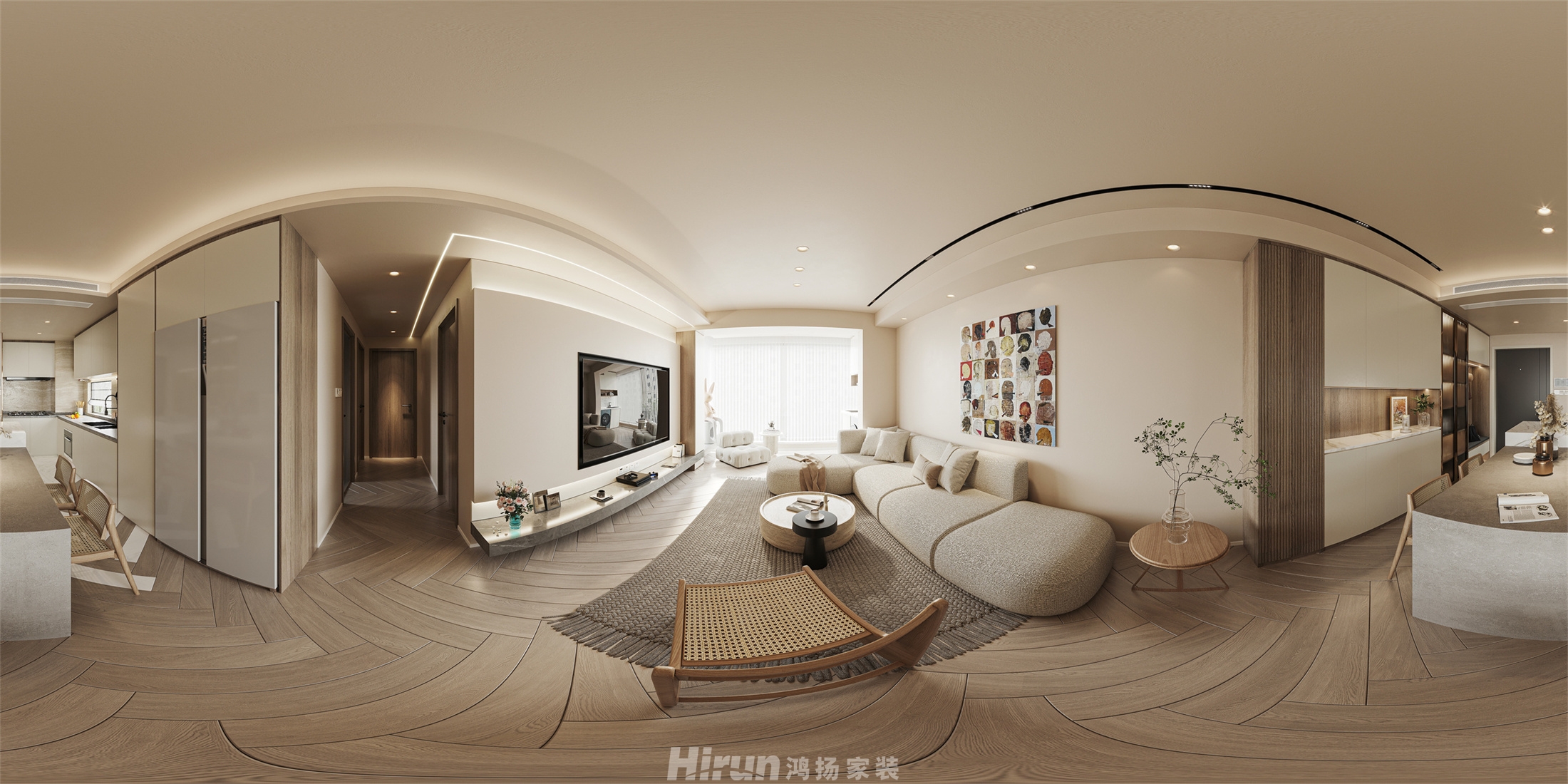 保利中環(huán)廣場110㎡北歐之光三居室 裝修案例效果圖-1
