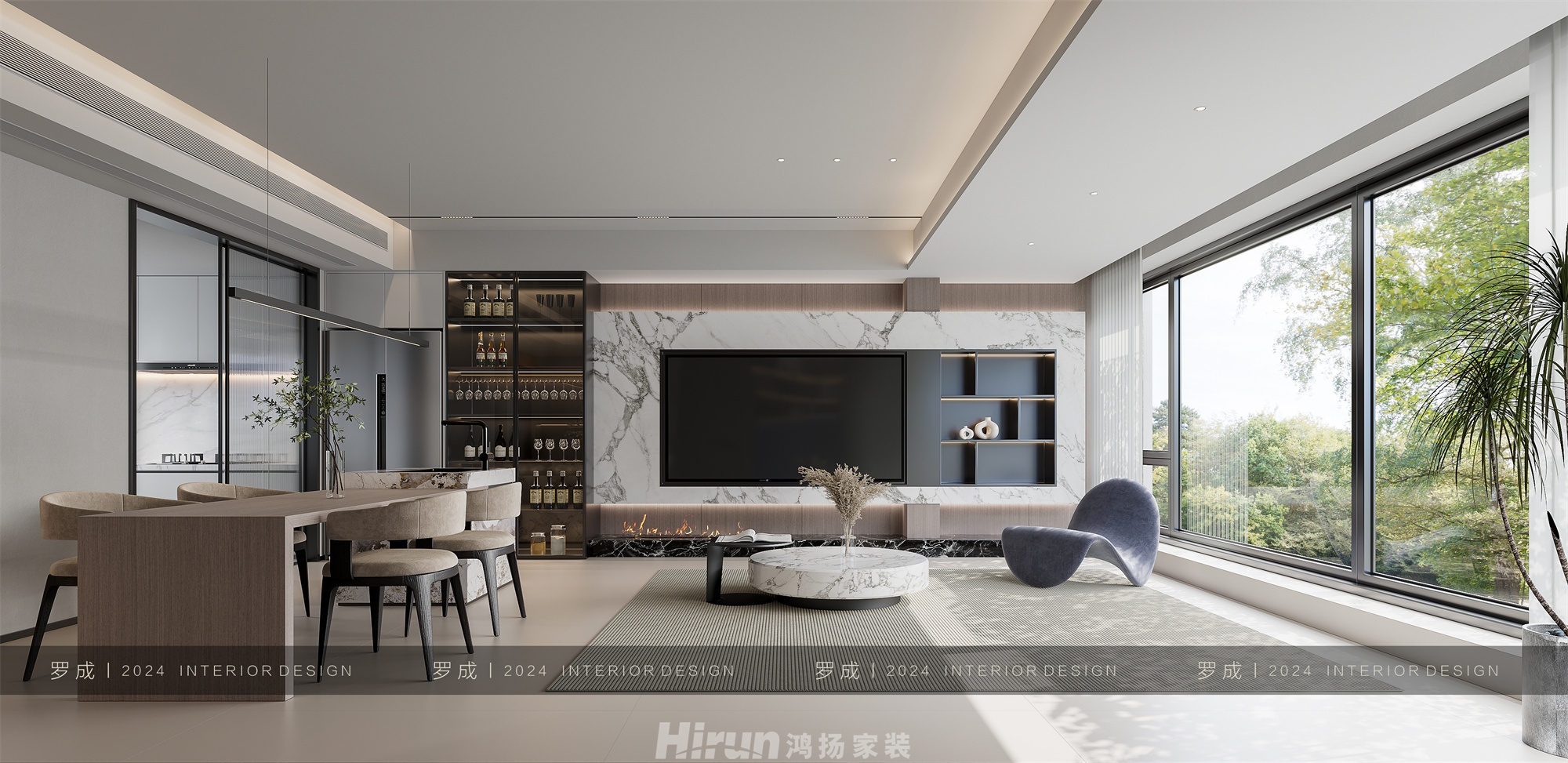 萬境松雅300㎡雅致現(xiàn)代疊墅 裝修案例效果圖-2