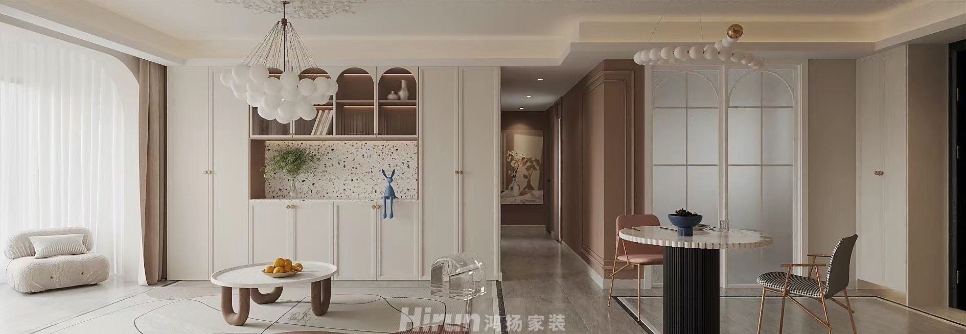 龍湖春江酈城137㎡優(yōu)雅繽紛三居室 裝修案例效果圖-1