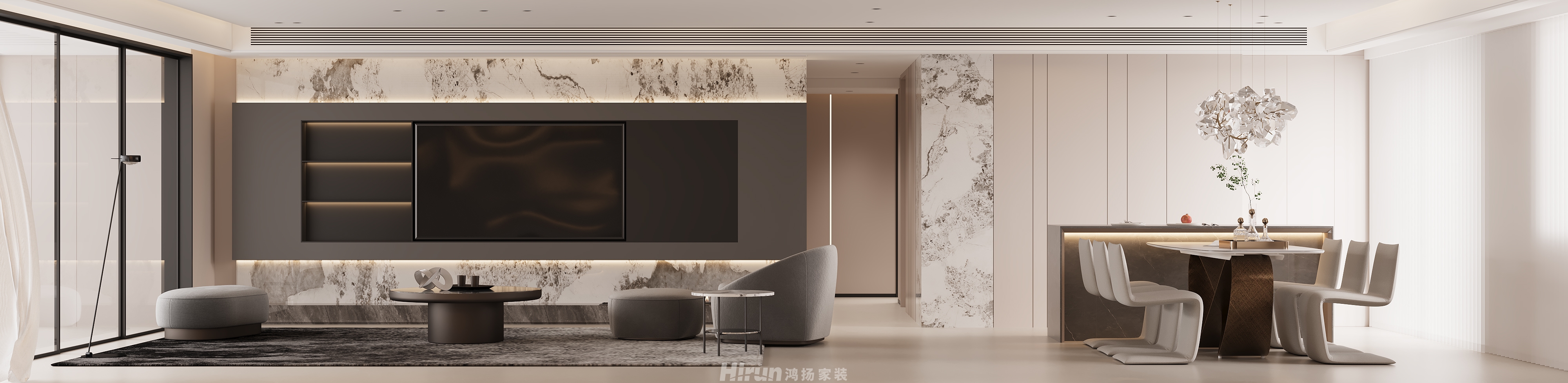 華潤(rùn)潤(rùn)樾府200㎡優(yōu)雅繽紛復(fù)式 裝修案例效果圖-2
