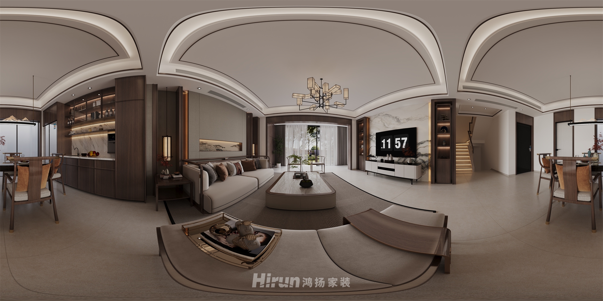 美的豪園460㎡寫意木構(gòu)疊墅 裝修案例效果圖-1