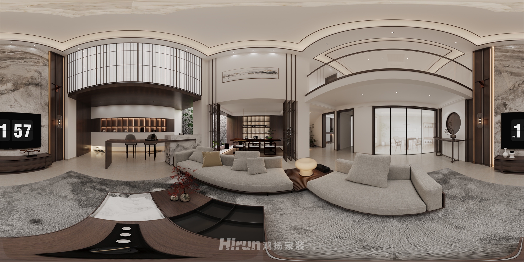 美的豪園460㎡寫意木構(gòu)疊墅 裝修案例效果圖-2