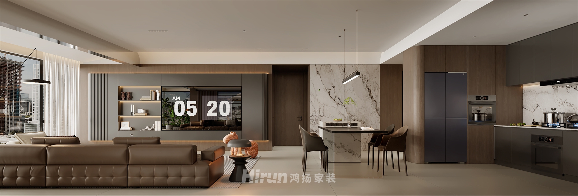 建發(fā)央著160㎡新裝飾主義四居室 裝修案例效果圖-2